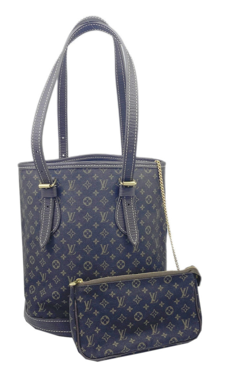 Louis Vuitton Monogram Lin Bucket Pouch Work Canvas Leather Ebene Brown